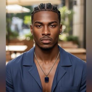 Steve Madden Blue Rectangle  Pendant Necklace 18" Silver Tone Box Chain  Unisex